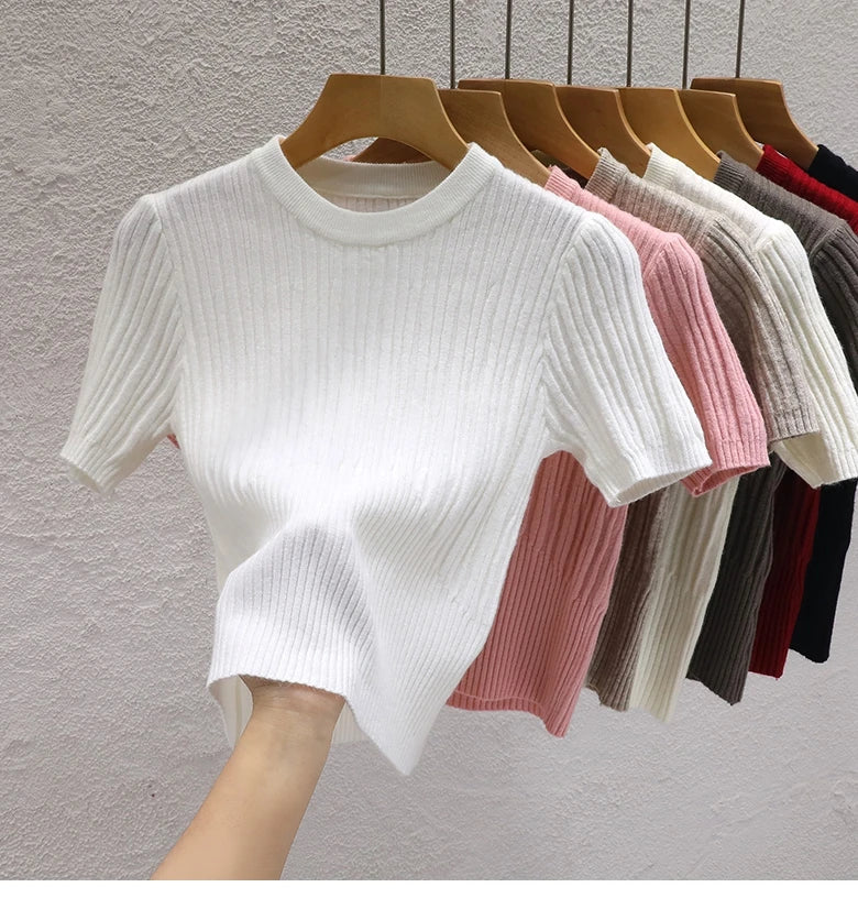 T-shirts d'été 2026 pour femmes – Décontractés, style coréen, tricotés, streetwear, basiques, unis, jeunes et tendance
