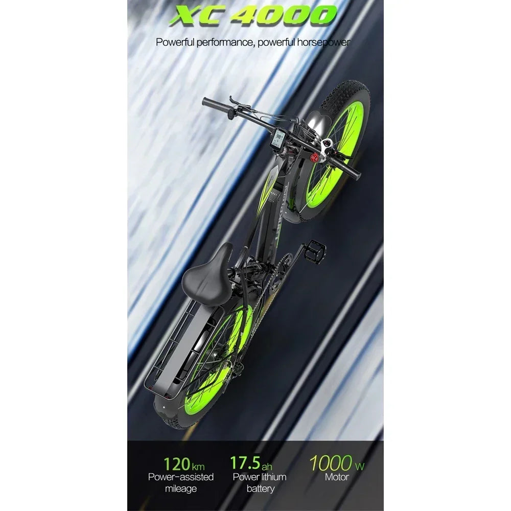 XC4000-Bicicleta eléctrica urbana con batería de litio de 1000W, 48V, 17,5 Ah, freno hidráulico, 26x4.0 pulgadas