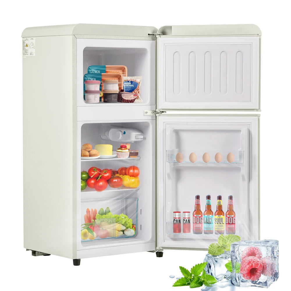 Frigorífico combi retro 45,5 cm de ancho, 2 puertas, 60 litros de volumen total, volumen de congelador 22 litros. 102 KWh/año,