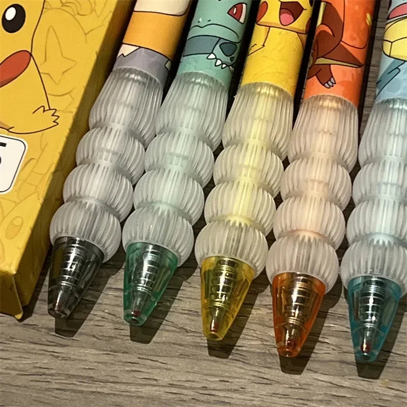Stylos gel à pression dessin animé 5 pièces — papeterie scolaire et bureau, cadeau pour enfants