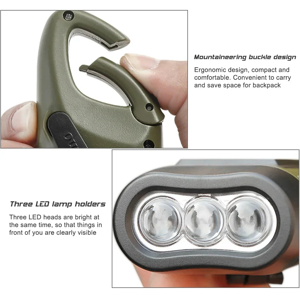 Lampe de poche LED à manivelle, équipement de survie Rechargeable à énergie solaire, torche de charge auto-alimentée, Dynamo pour pêche, bateau, randonnée
