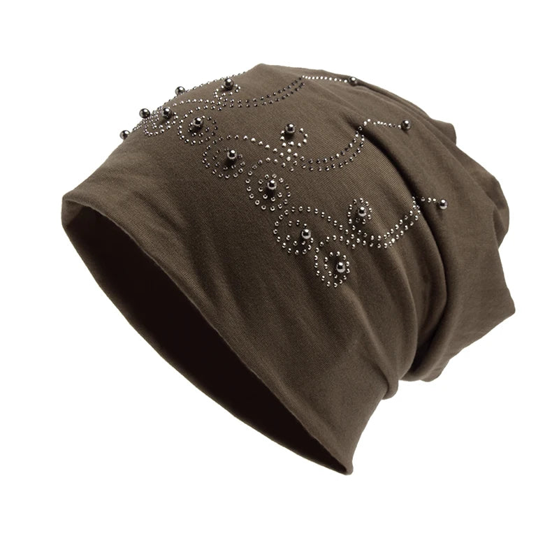 Bonnet en perles biscuits pour femme, cagoule tendance, chapeaux décontractés pour femme, bonnet Skullies, bonnet femme avec chaleur, automne et hiver