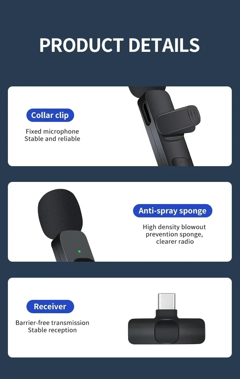 Micrófono Lavalier Inalámbrico Portátil Lenovo Mini para Transmisiones en Vivo, Videojuegos, Grabación de Audio y Video, iPhone, Android
