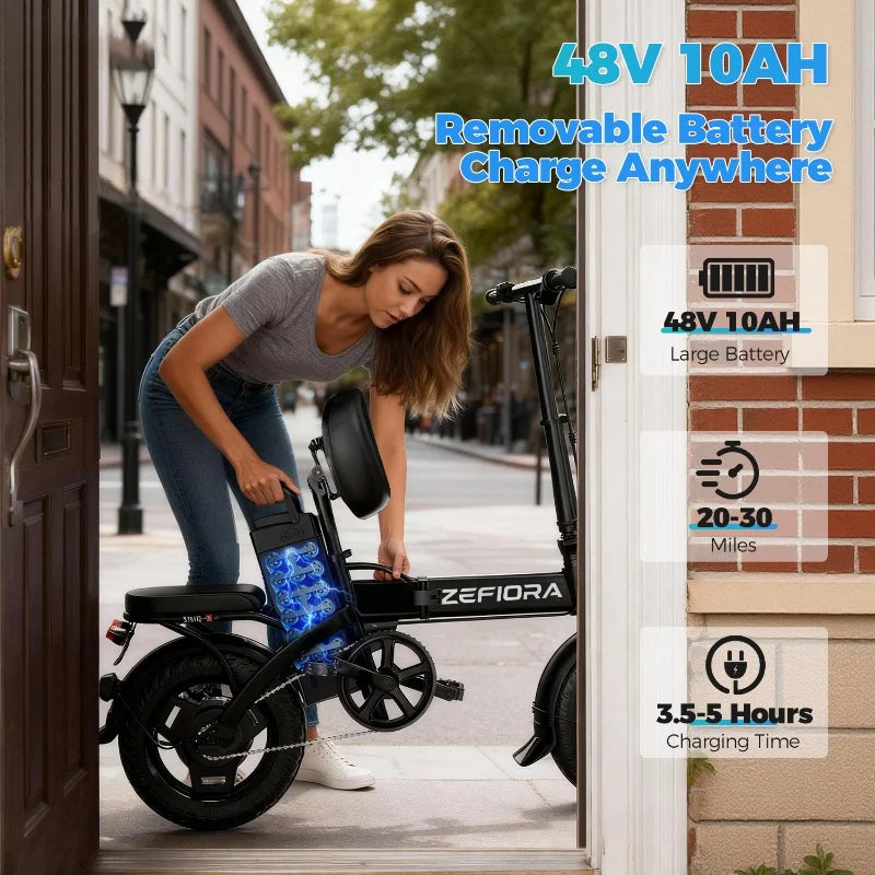 Bicicleta eléctrica para adultos de 1000 W 2000 W, 48 V 30 millas, aleación de aluminio, 14 pulgadas, bicicleta eléctrica urbana para hombres y mujeres, bicicleta eléctrica