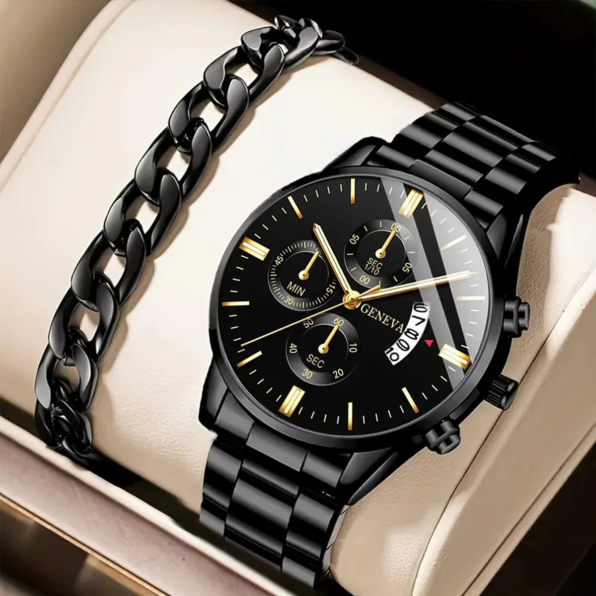 Men's Fashion Stainless Steel Watch Luxury Calendar Quartz Wristwatch Men's Business Watches for Men Clock Men's Watch