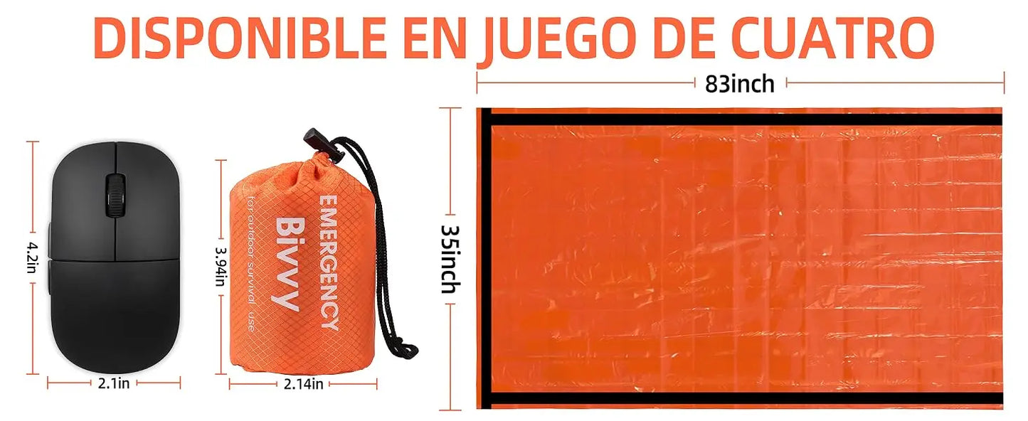 Sac de couchage d'urgence, couverture de survie, sac bivouac thermique en Mylar, abri léger, imperméable et portable pour le camping et la randonnée