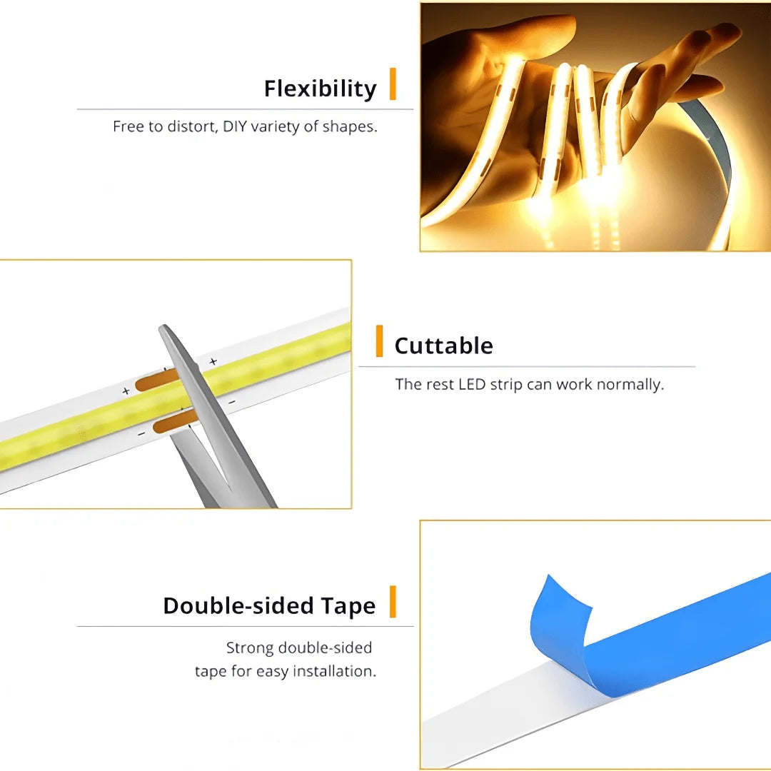 Bande Lumineuse LED COB Tactile, Gradateur Flexible, Ruban à Diodes, USB, Linéaire, Éclairage Nik, Lampe, Salle, Bricolage, TV, Miroir, Rétro-Éclairage, Décoration Murale, 5V