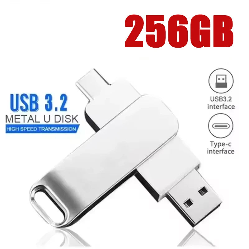 Clé USB 3.2 2-en-1 pour Xiaomi, 512 Go, disque U 256 Go, haute vitesse, en métal, étanche, Type-C, clé USB, lecteur USB