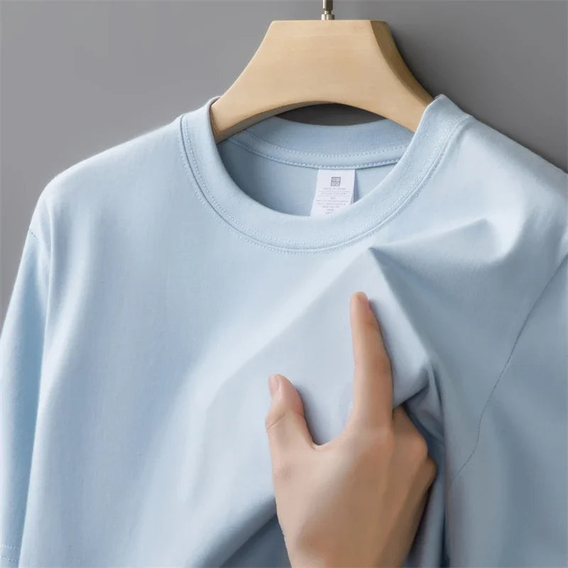 230g hommes surdimensionné épais col rond T-shirt été à manches courtes T-shirt pur coton dessus de couleur unie décontracté polyvalent T-shirt
