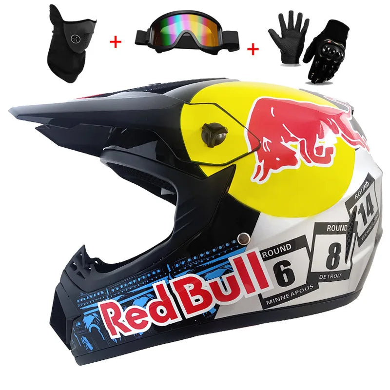 Kids Full Face Motorcycle Helmet, Youth Motocross Helmets, Off-Road Goggles, Cycling Protective Gloves