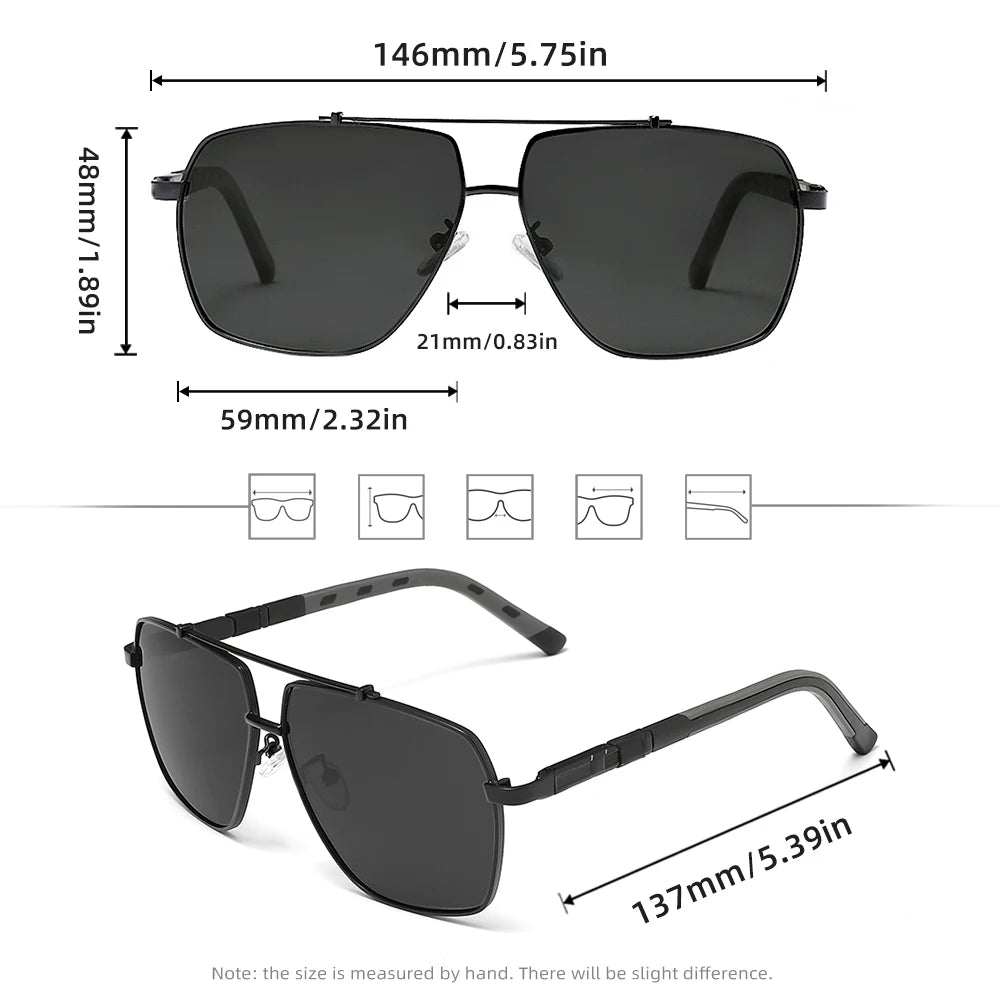 Lunettes de soleil UV400 — carré, grand cadre, polarisées, conduite, plein air, mode 2026