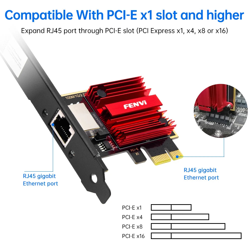 FENVI-Carte réseau 2.5G PCI-E vers RJ45, puce RTL8125B, 100/1000Mbps, 2.5Gbps, adaptateur de contrôleur LAN filaire Ethernet pour Win7/8/10/11
