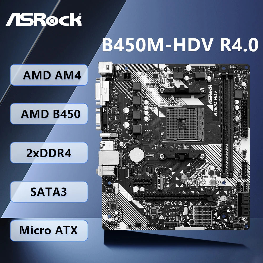 ASROCK B450M-HDV R4.0 carte mère B450 placa mãe AM4 CPU Support Ryzen 5 5500 5600G 7 5700G 7 3700X ram DDR4 M.2 DVI-D Micro ATX