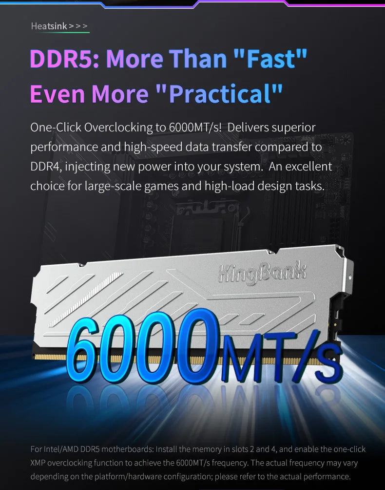 Mémoire RAM DDR5 KingBank 8 Go / 8 Go x 2 / 16 Go x 2 6000 MHz pour ordinateur de bureau CL36/CL30 XMP 3.0/AMD EXPO avec dissipateur thermique argenté