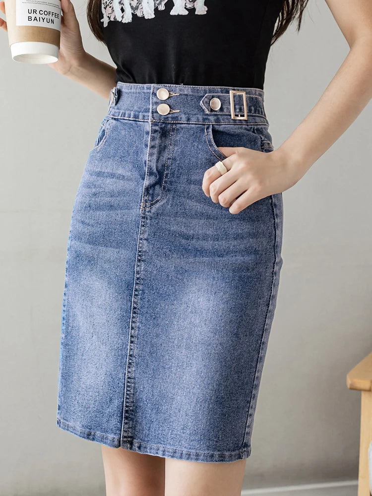 Jupe Jean Grande Taille Femme 2025 — Taille Haute Fente Noir Bleu Coréen