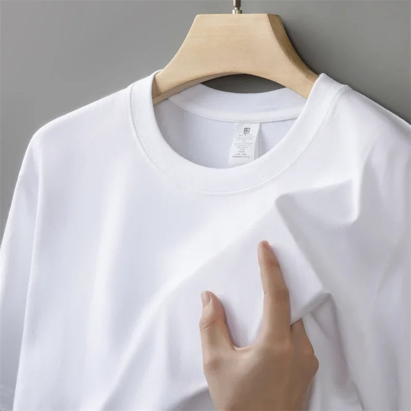 230g hommes surdimensionné épais col rond T-shirt été à manches courtes T-shirt pur coton dessus de couleur unie décontracté polyvalent T-shirt