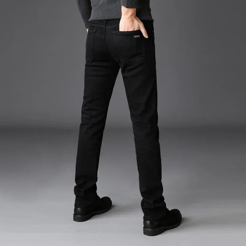 Jean Homme Classique Stretch Noir — Biker Denim Coupe Ajustée