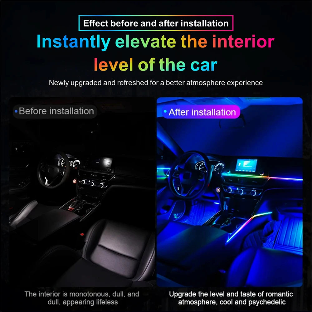 Luces LED de ambiente para coche 18 en 1, sinfonía, aplicación Bluetooth, serpentina de color RGB 214, tira acrílica ar