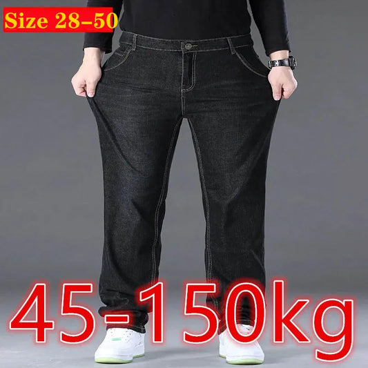Men's Plus Size Jeans 50 High Elasticity Denim Fabric Plus Size Trousers for 45-150 kg Hombre Wide Leg Jeans Men's Trousers