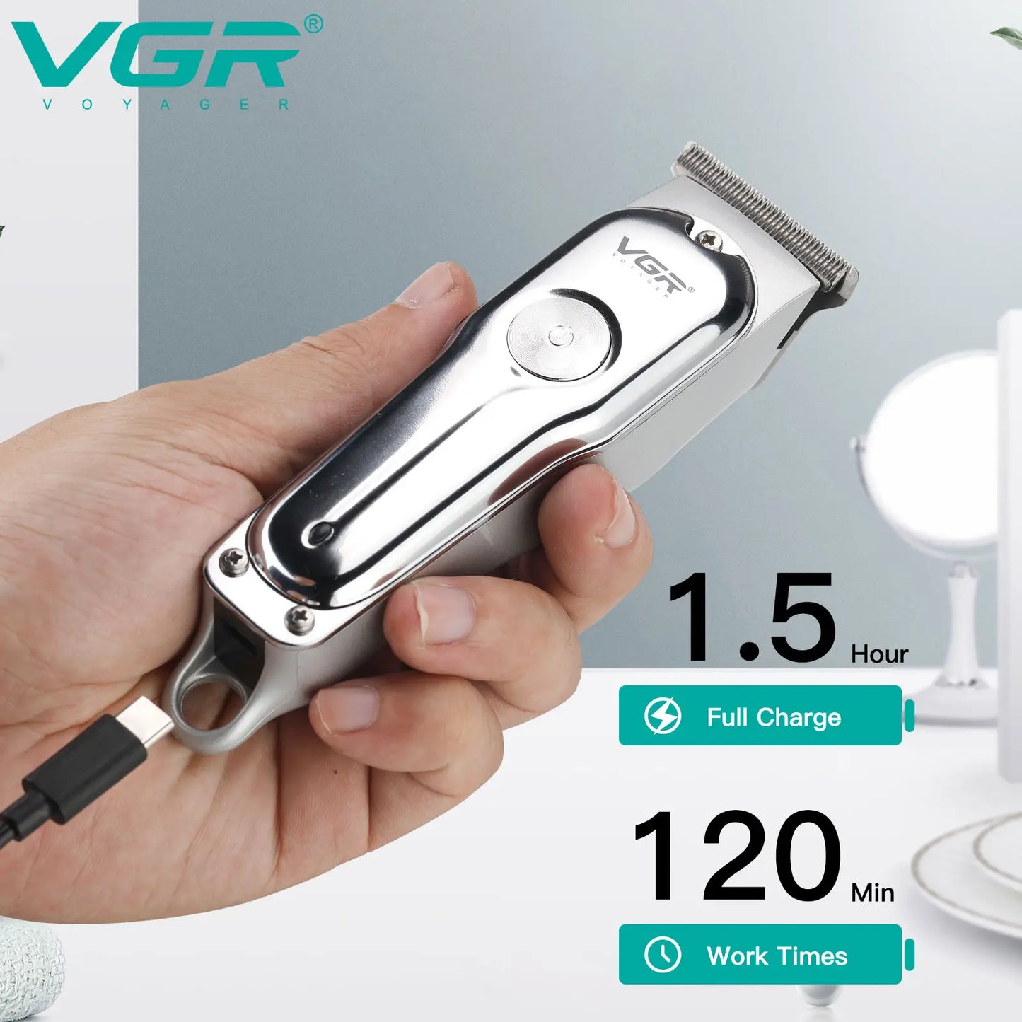 Tondeuse à cheveux professionnelle sans fil pour homme — machine portable, lame en T
