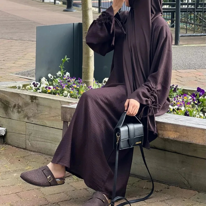 Robe modeste pour femmes musulmanes, arabie saoudite, Eid dubaï, Abaya uni, fête de vacances islamique, couleur unie, turquie, poignets à lacets, vêtements longs, 2024
