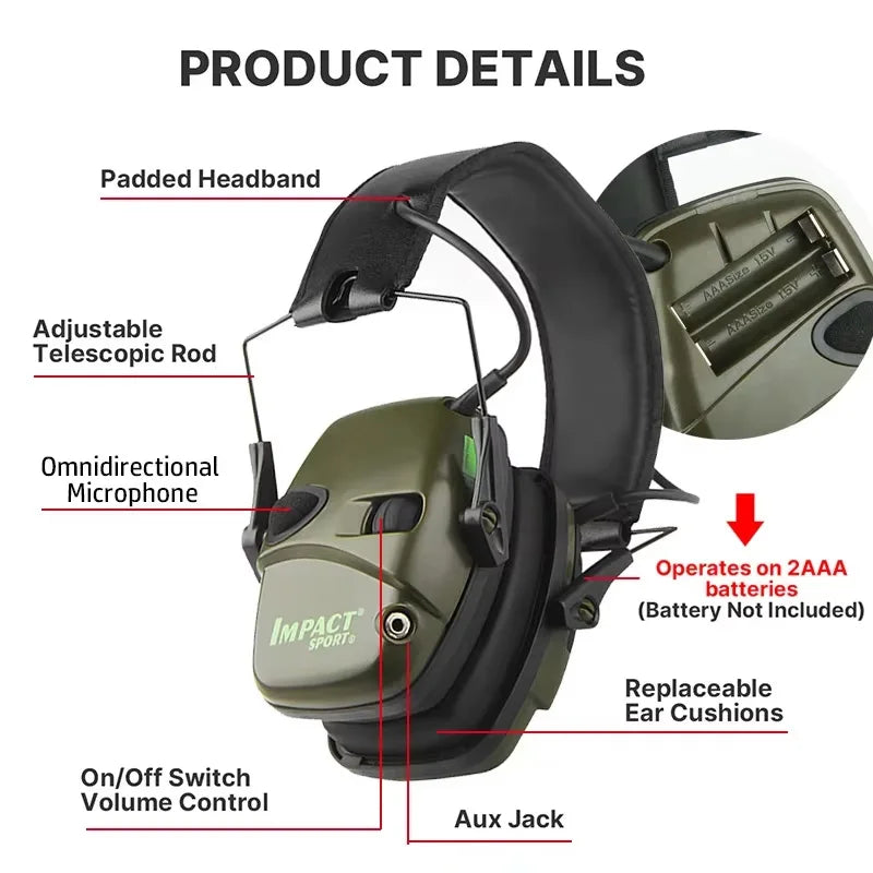 Casque anti-bruit électronique tactique pour le tir, sports de plein air, amplification du son, protection auditive pour la chasse, NRR 22dB