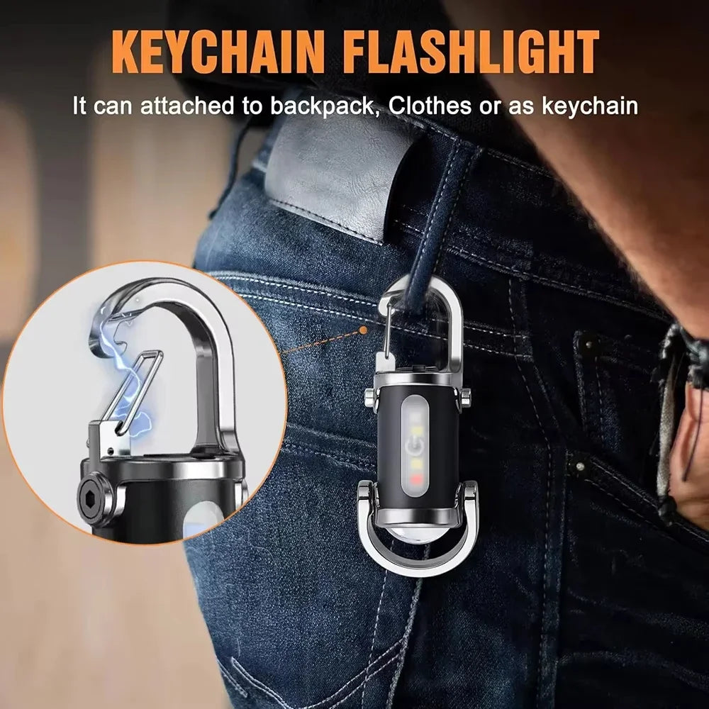 Mini Lampe de Poche Porte-clés Rechargeable COB — Camping, Randonnée & Urgence