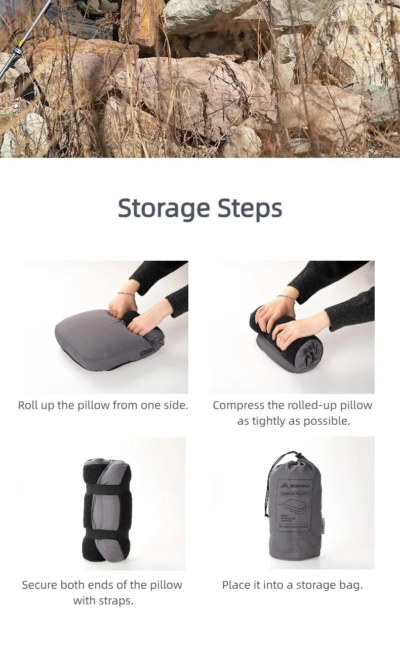 BISINNA 1 oreiller en mousse à mémoire de forme portable pour camping, oreiller cervical avec taie amovible, oreiller de sieste, support de nuque, fournitures de voyage