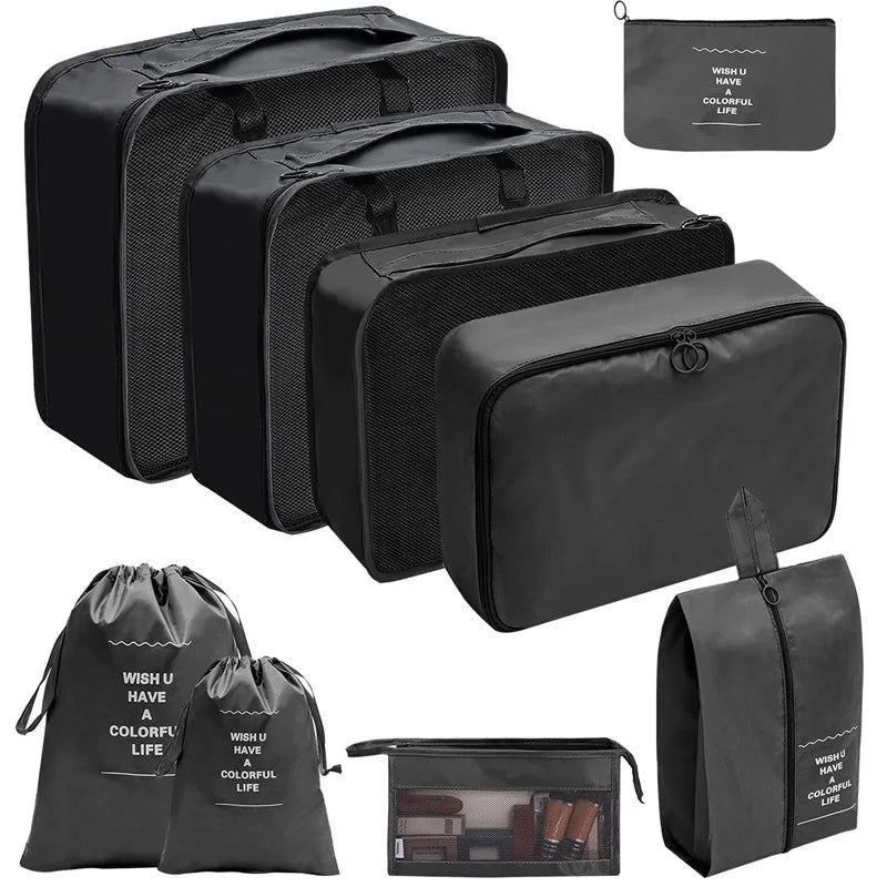 7/8/9/10 Piece Set Travel Organizer Storage Bags Suitcase Packing Cubes Set Portable Cases Luggage Clothing Shoe Tidy Folding Pouch