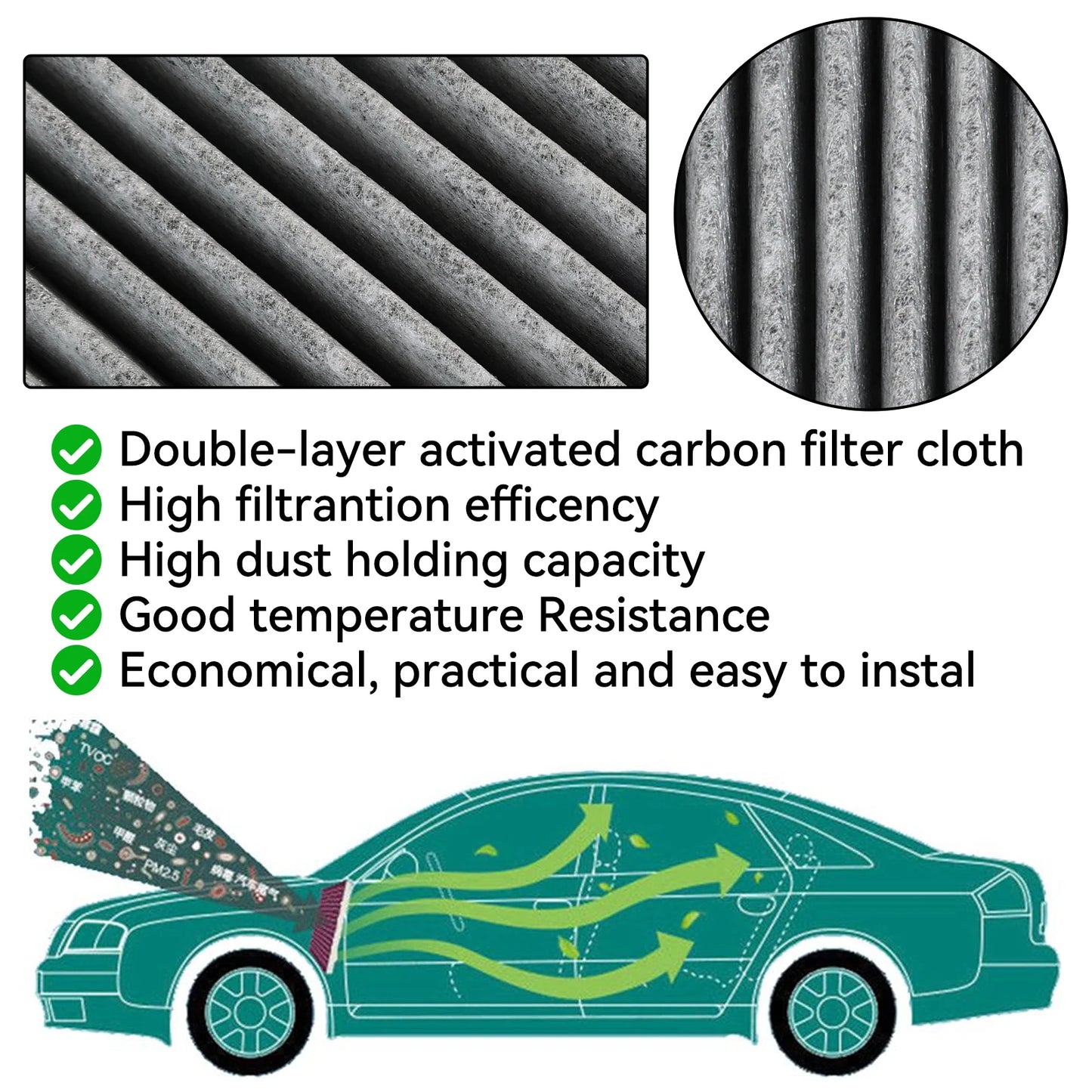 Filtre À Air Cabine Charbon Actif — Compatible Voitures Américaines & Européennes