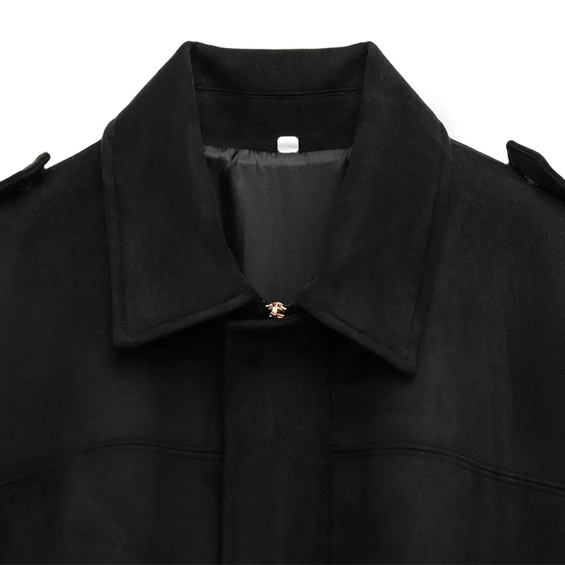 Veste bomber femme en daim — revers, fermeture éclair, manches longues, recadrée, 2025