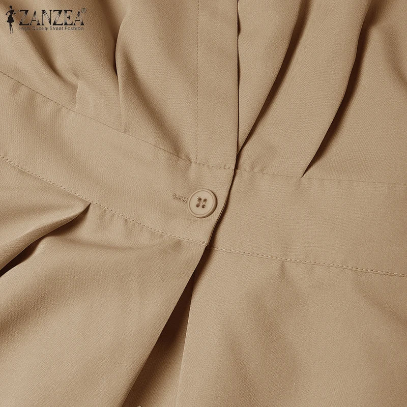 Femmes été OL Robe de travail ZANZEA élégant à manches courtes bureau Robe d'été décontracté solide une ligne boutons vacances robes caftan Robe