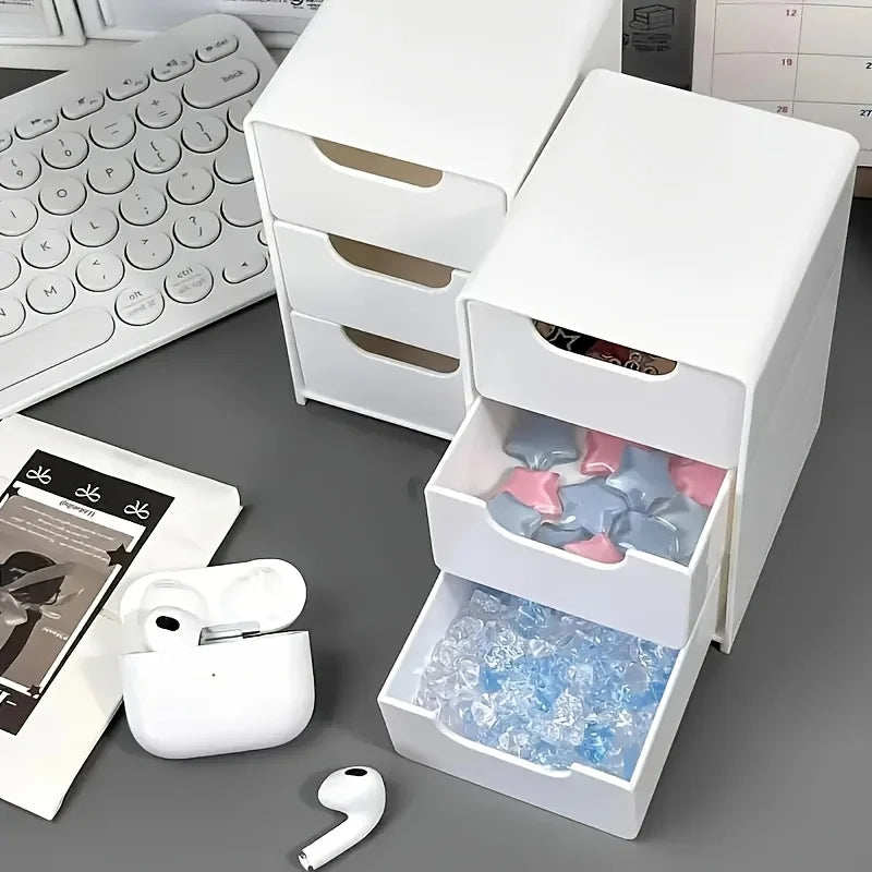 Organizador de escritorio elegante de 3 niveles con cajones – Ideal para material de oficina, almacenamiento de joyas y cosméticos – Caja divisoria portátil