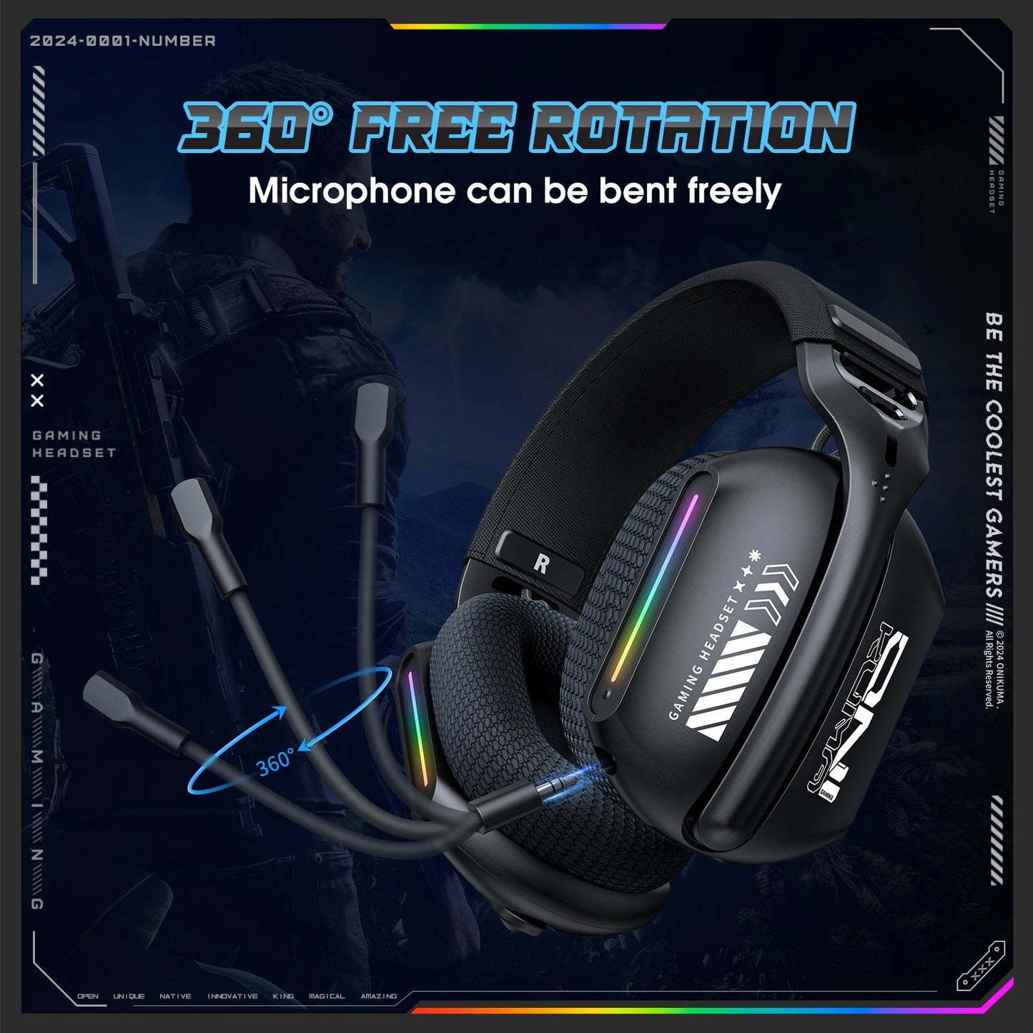Casque gaming sans fil 3 modes — micro, éclairage RGB, Bluetooth 5.3, 2.4G, AUX 3.5mm, e-sports
