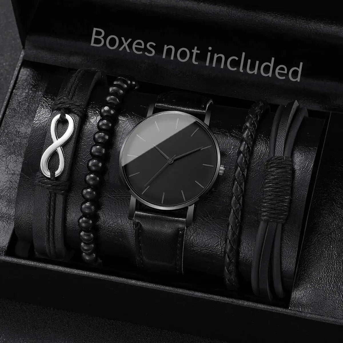 Montres Homme Tendance Ville — Cuir Quartz Vintage Ensemble Bracelets 4-5 Pièces