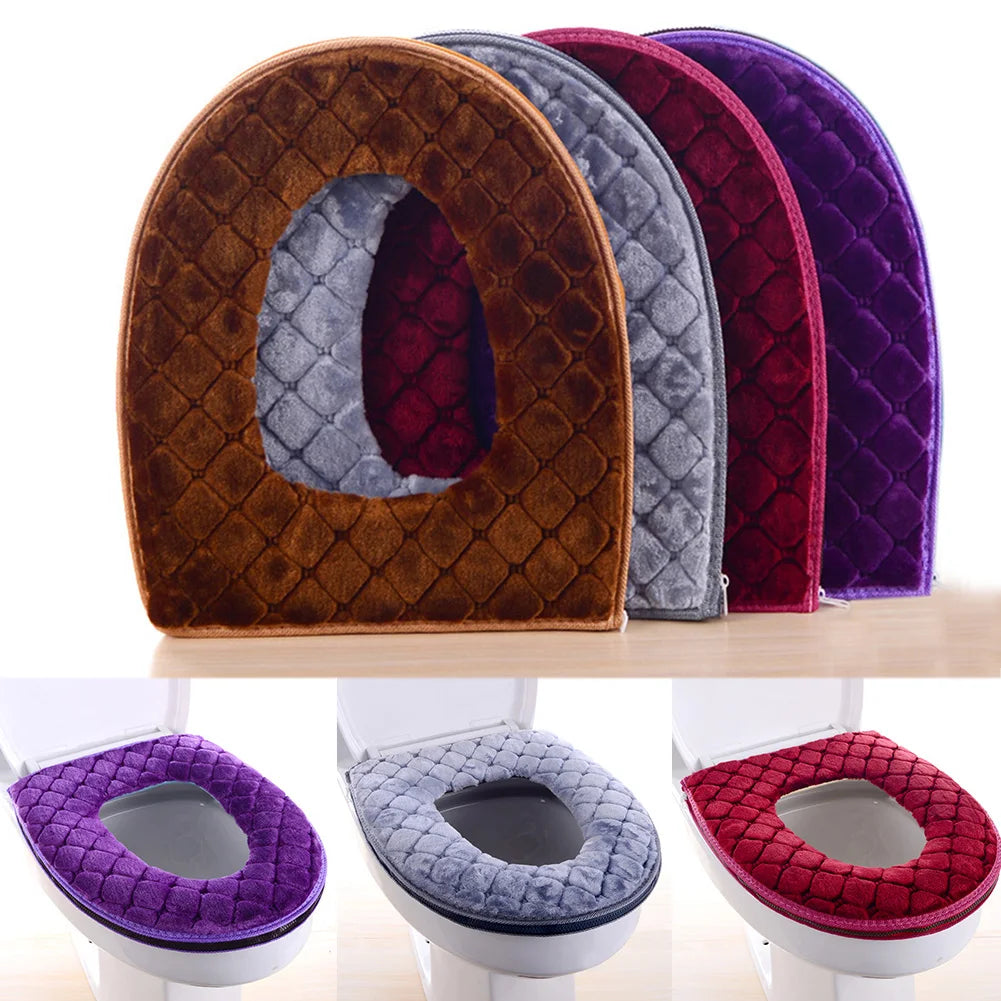 Funda para asiento de inodoro de baño, cojín de felpa suave y cálido de invierno, lavable, tipo O, suministros para el hogar de 37 cm × 44 cm