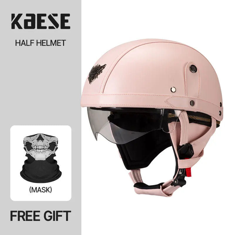 Casque Moto Demi-Visage Vintage DOT — Homme Femme Scooter Été Noir Marron