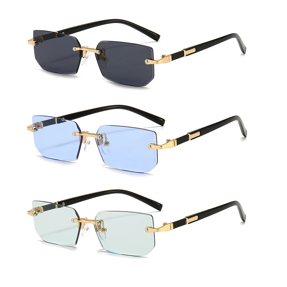 Rimless Rectangular Sunglasses for Men and Women, Popular Shades, Small Square Sunglasses, Summer Travel Fashion