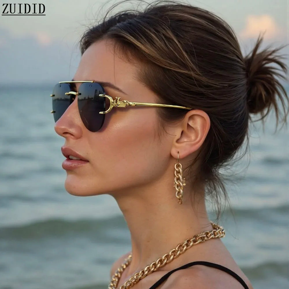 Lunettes de soleil femmes sans monture ovale — mode, vintage, 2025
