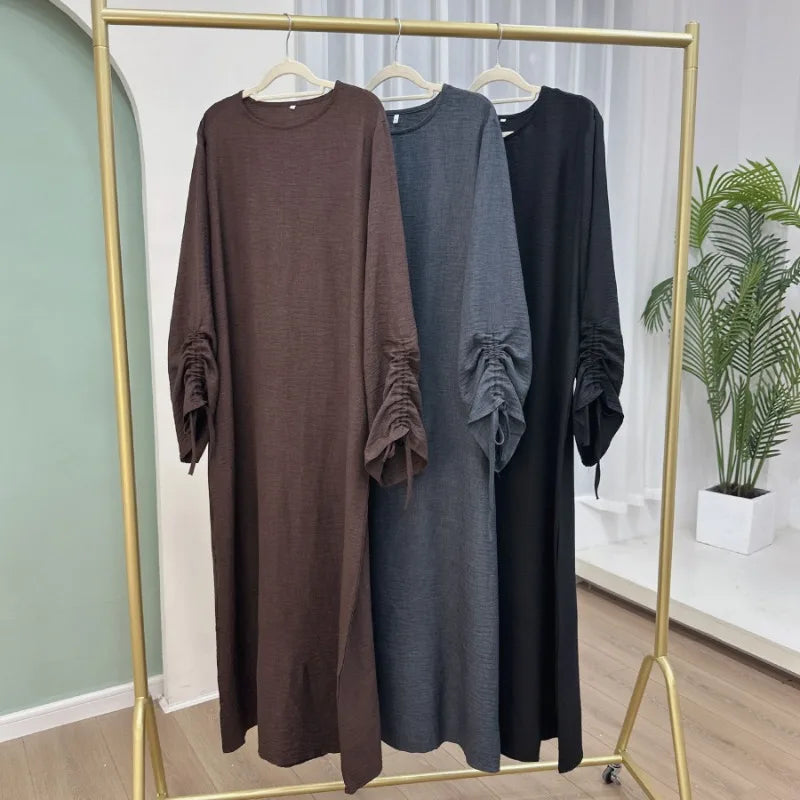 Robe modeste pour femmes musulmanes, arabie saoudite, Eid dubaï, Abaya uni, fête de vacances islamique, couleur unie, turquie, poignets à lacets, vêtements longs, 2024