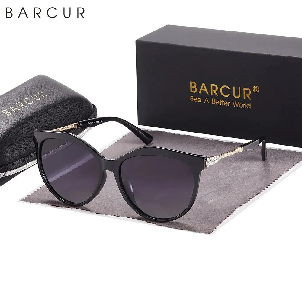 BARCUR Polarized Cat Eye Sunglasses for Women Gradient Round Sunglasses for Women Oculos Lunette De Soleil Femme