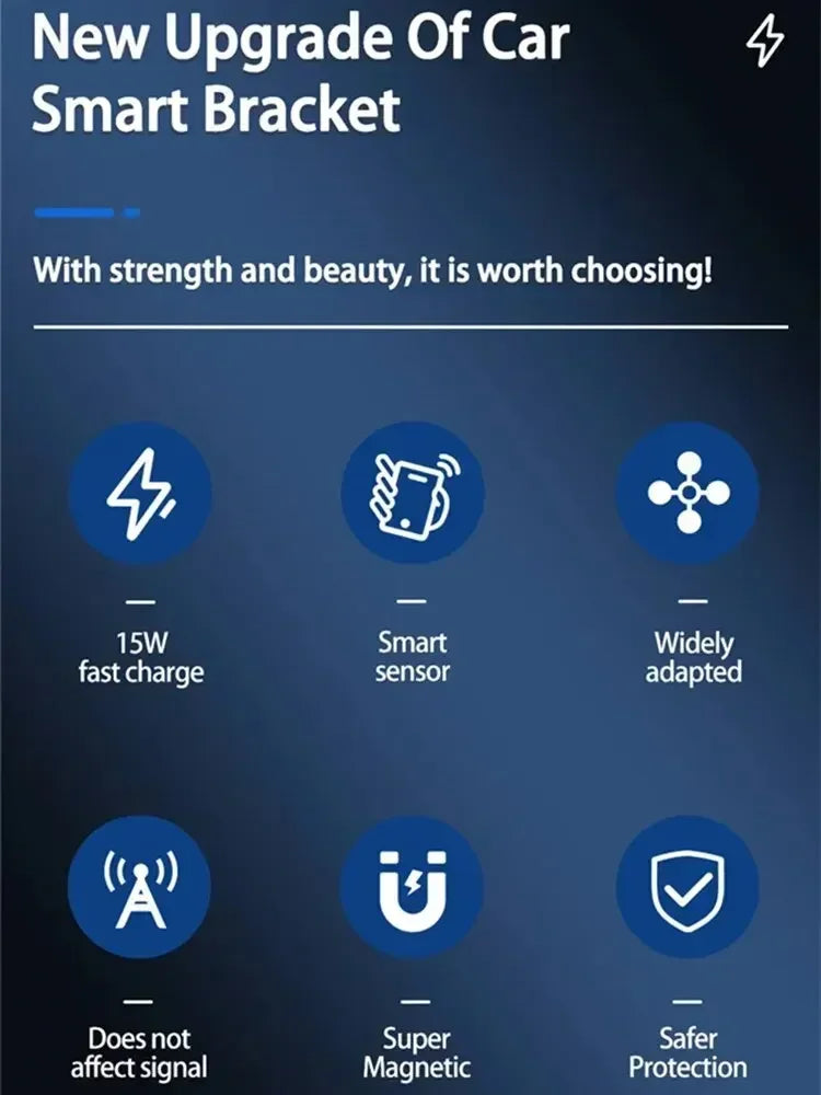 Chargeur de voiture magnétique sans fil — lumière LED, sortie d'air, support téléphone, charge rapide