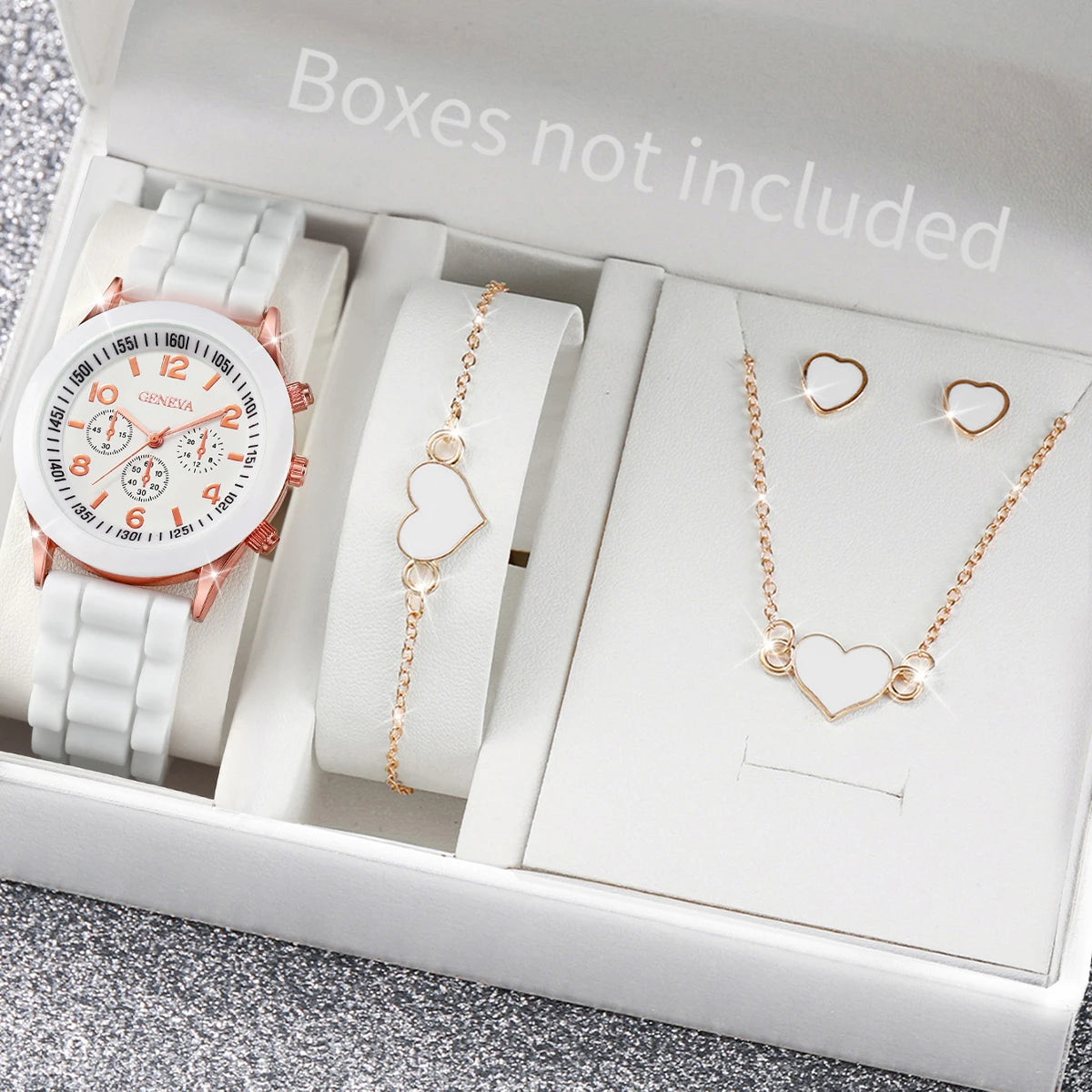 5-6 Pieces Quartz Watch Set for Women with Silicone Strap, Fashionable Clock, Gift for Girls, No Box