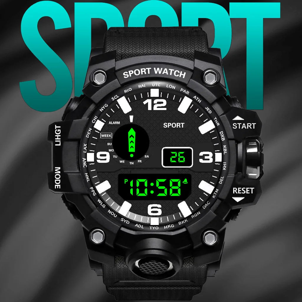 Montre pour hommes de mode sport montre-bracelet électronique grand cadran multifonctionnel étanche alarme lumineuse enfants montre militaire pour hommes
