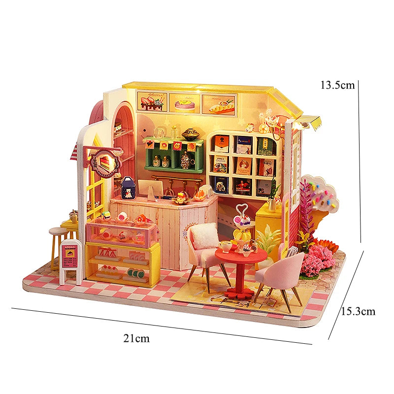Wooden Dollhouse, Garden Model, 3D Puzzle, Assemble Building Kits, Toys, Bedroom Decor with LED Lights, Dollhouse Gift, DIY