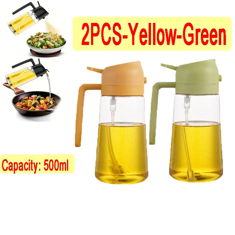 Pulvérisateur d'huile de cuisine en plastique 2 en 1, 500 ml, flacon pulvérisateur d'huile d'olive, distributeur d'huile pour barbecue, cuisson, rôtissage, pique-nique, outil de cuisine