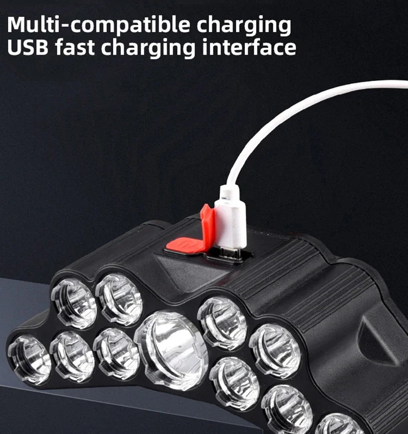 Lampe frontale puissante à 5/11 LED, batterie 18650 intégrée, Rechargeable par USB, lanterne pour Camping en plein air, pêche