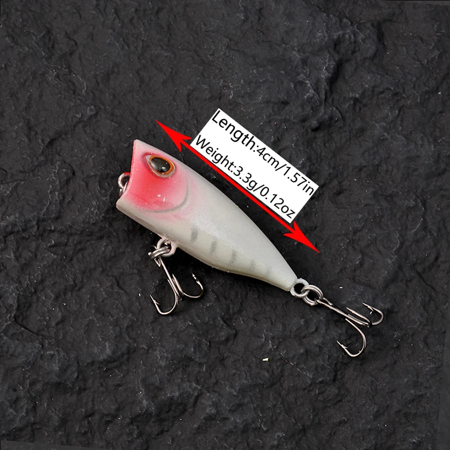 Ensemble de 7 leurres de pêche Mini Popper Crankbaits, yeux 3D, appâts durs, kit de leurres artificiels, wobblers pour la pêche à la traîne, brochet, surface de l'eau, swimbaits