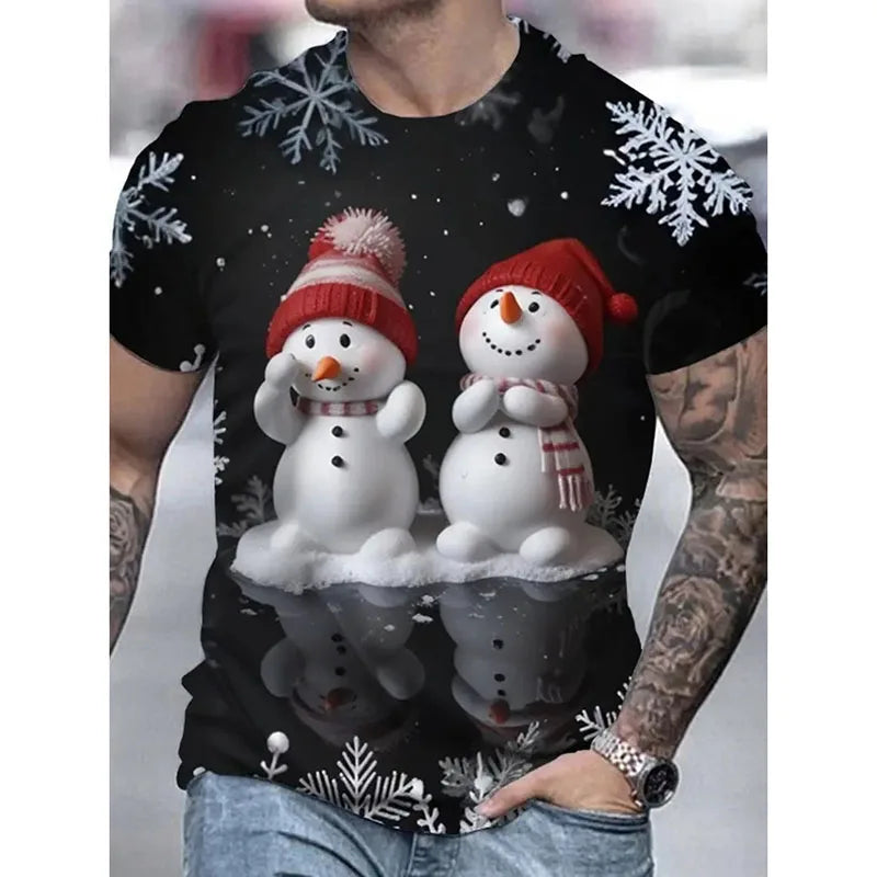 T-shirt Noël unisexe 2026 — père noël imprimé, mignon, drôle, manches courtes, cadeau enfant
