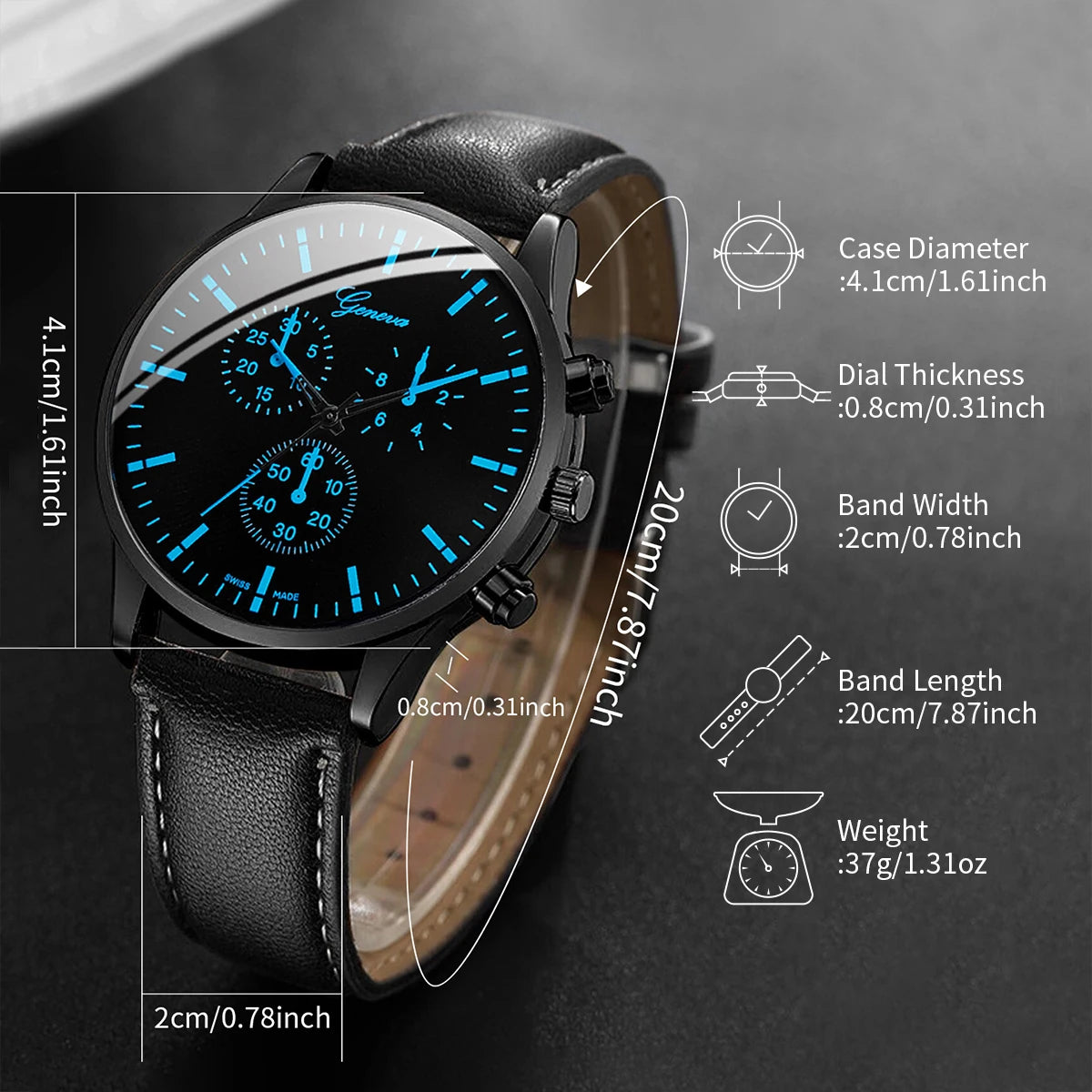 Juego de 3 unidades/set de relojes de negocios para hombre, pulsera de cuero informal, reloj de cuarzo analógico para hombre, collar y pulsera